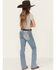 Image #1 - Miss Me Girls' Floral Embroidered Medium Wash Bootcut Stretch Denim Jeans, Medium Wash, hi-res