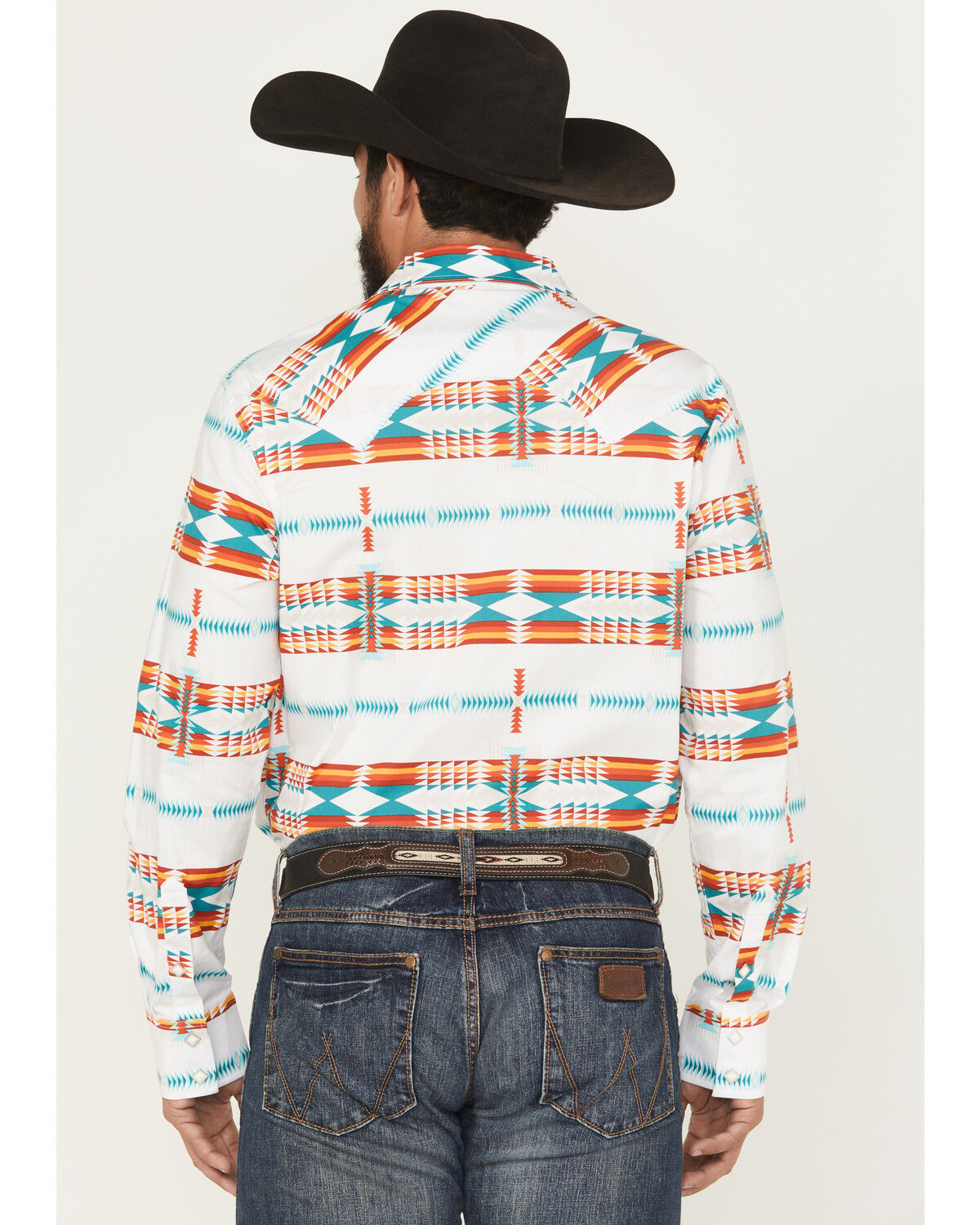 Image #4 - Rock & Roll Denim Men's Southwestern Print Long Sleeve Snap Stretch Western Shirt, White, hi-res