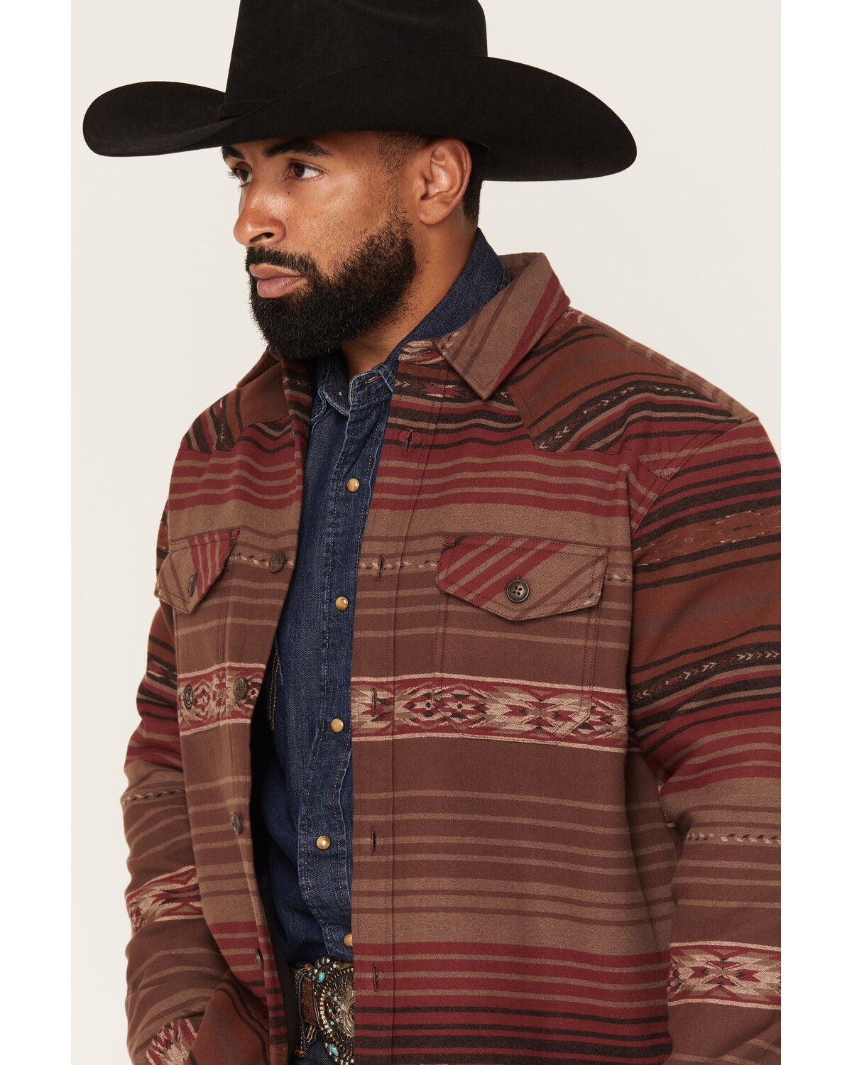 Image #2 - Cody James Men's Drif Southwestern Serape Striped Fleece Lined Shirt Jacket, Brown, hi-res