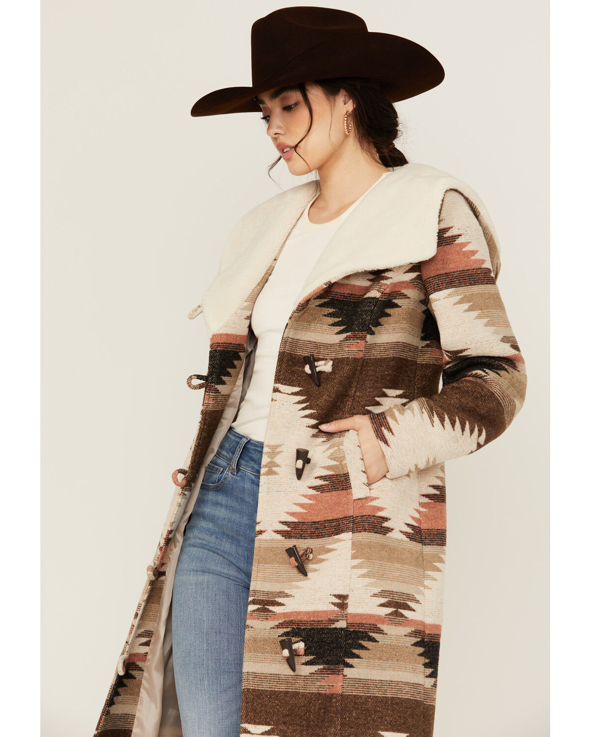 Image #2 - Powder River Outfitters Women's Southwestern Print Duster Coat, Brown, hi-res