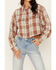 Image #3 - Cleo + Wolf Women's Fall Plaid Print Long Sleeve Cropped Button-Down Shirt, Coffee, hi-res