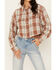 Image #3 - Cleo + Wolf Women's Fall Plaid Print Long Sleeve Cropped Button-Down Shirt , Coffee, hi-res