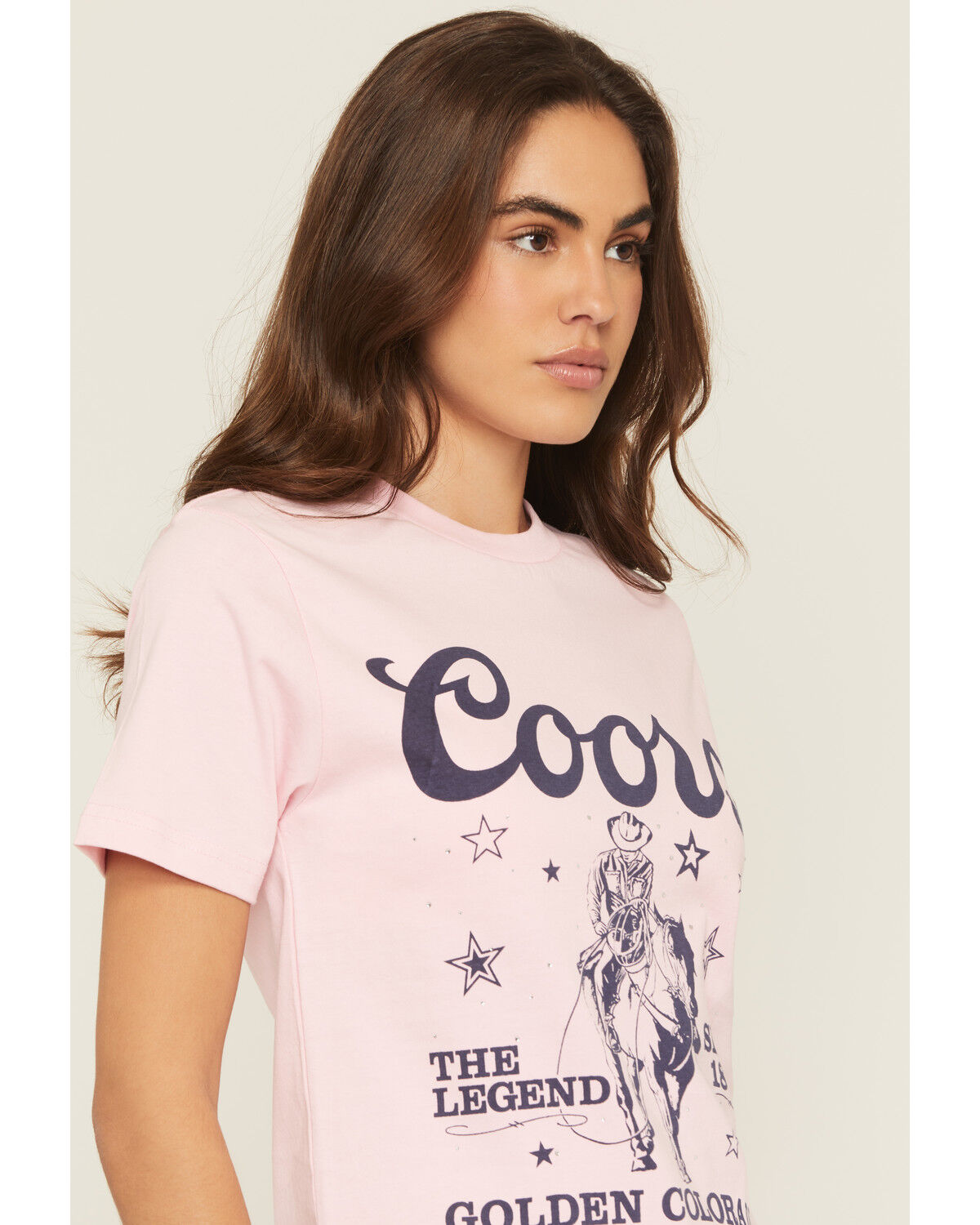 Image #2 - Coors Women's Rhinestone Stars Cowboy Short Sleeve Oversized Graphic Tee, Pink, hi-res