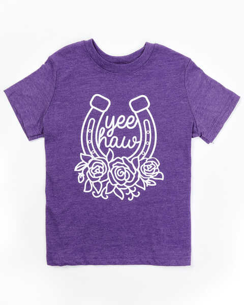 Ali Dee Toddler Girls' Purple Yee Haw Horseshoe Graphic Short Sleeve Tee , Purple, hi-res