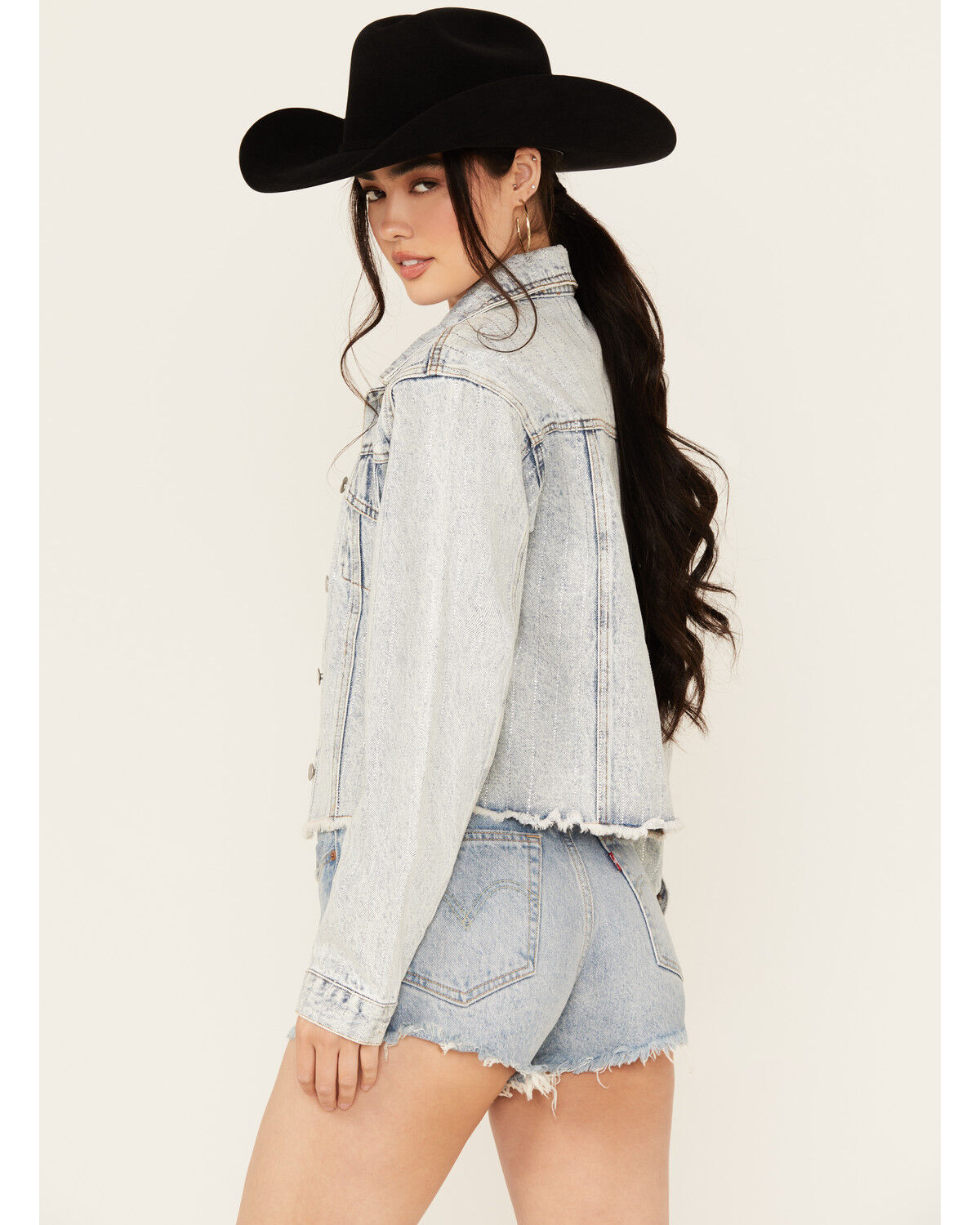 Image #4 - Blue B Women's Light Wash Embellished Cropped Denim Jacket, , hi-res