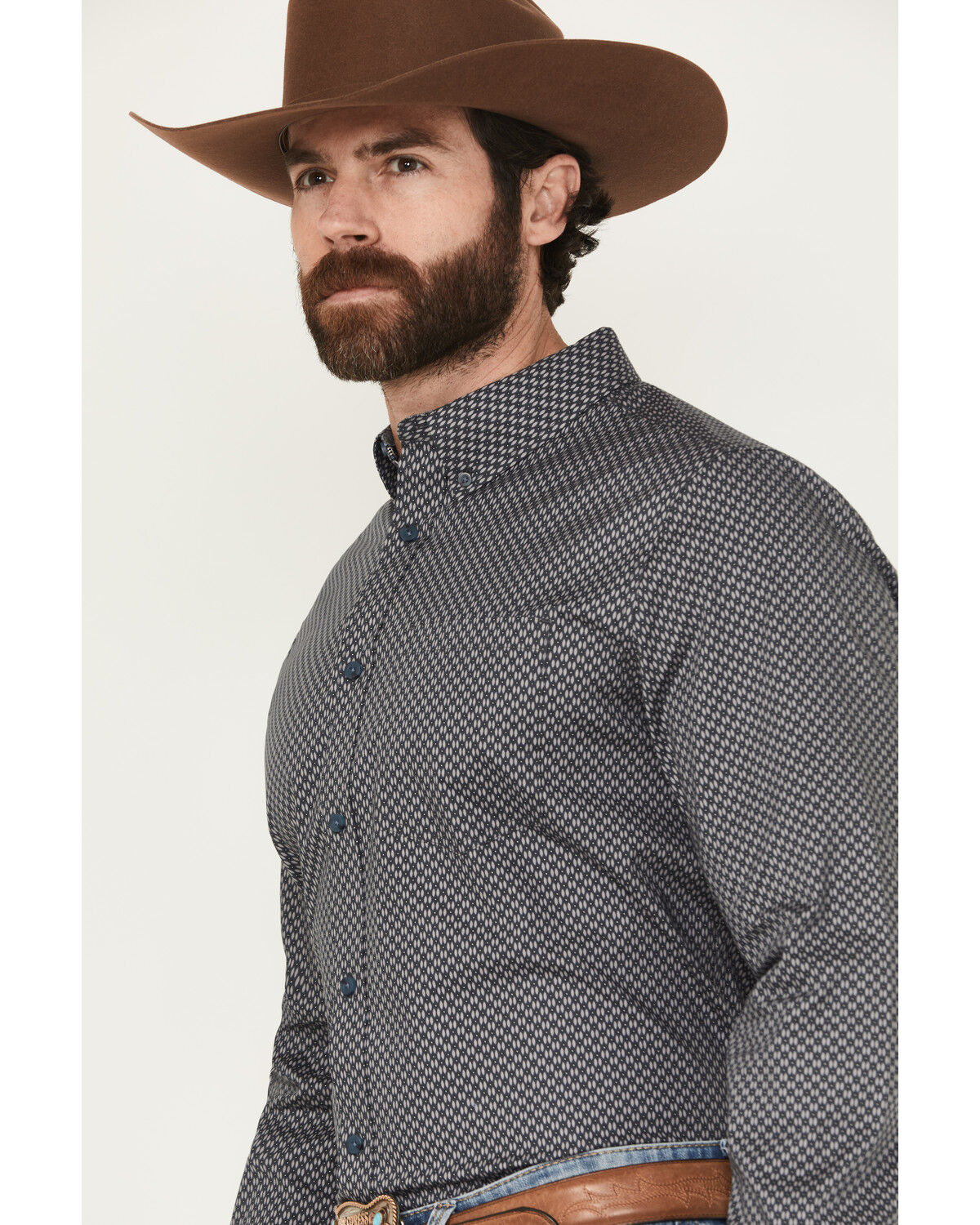 Image #2 - Cody James Men's San Juan Geo Print Long Sleeve Button-Down Stretch Western Shirt, Steel Blue, hi-res