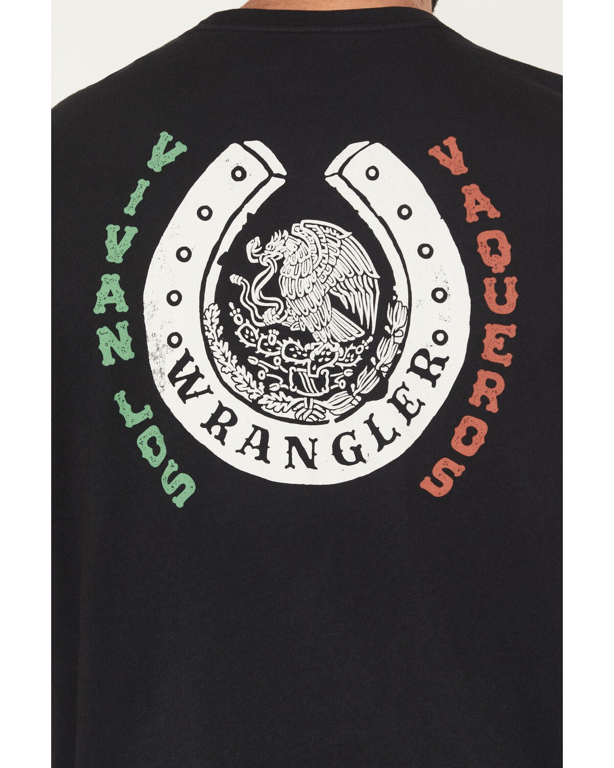 Image #4 - Wrangler Men's Vivan Los Vaqueros Horseshoe Short Sleeve Graphic T-Shirt, Black, hi-res