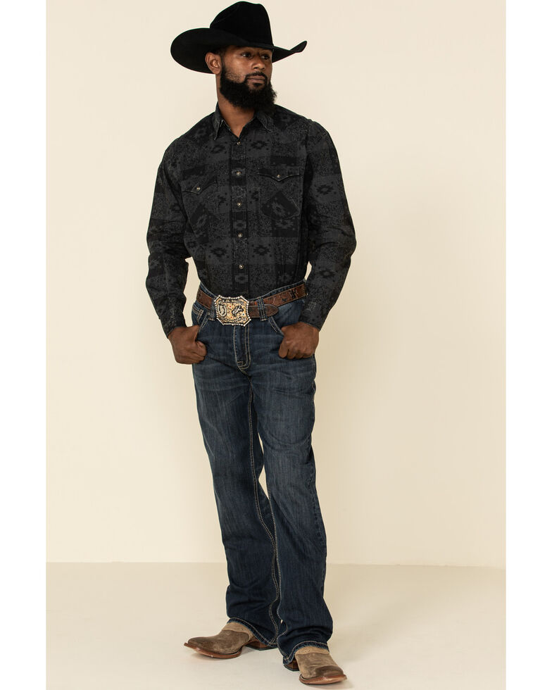 Rough Stock By Panhandle Men's Pierrepoint Southwest Print Long Sleeve Western Shirt , Black, hi-res