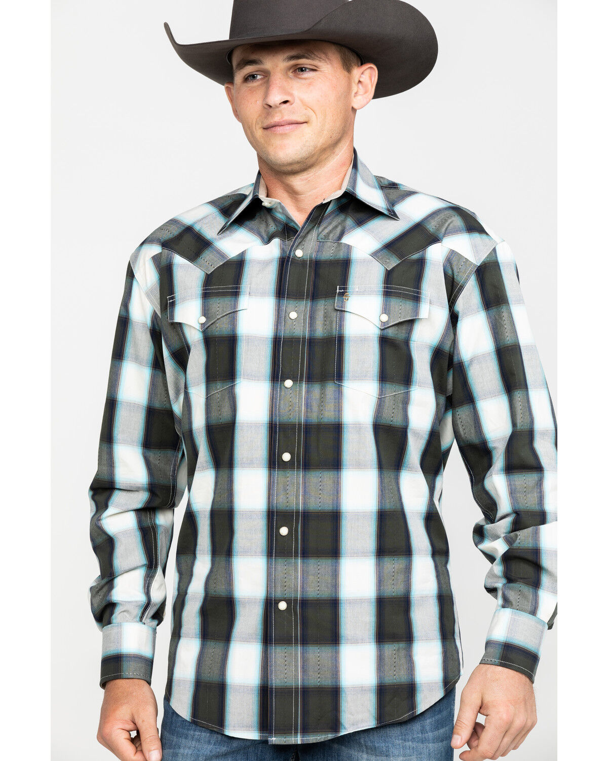 Image #5 - Stetson Men's Gray Large Plaid Long Sleeve Western Shirt, , hi-res