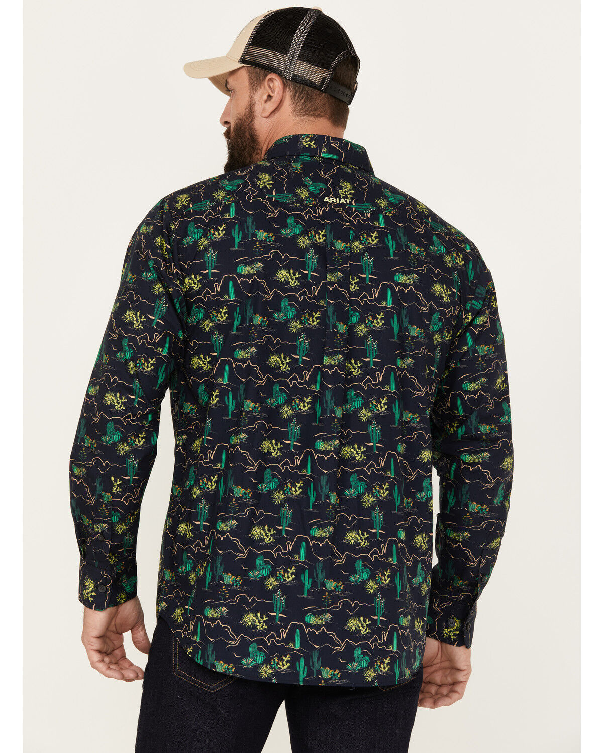 Image #4 - Ariat Men's Beckett All-Over Desert Print Button-Down Western Shirt, Navy, hi-res