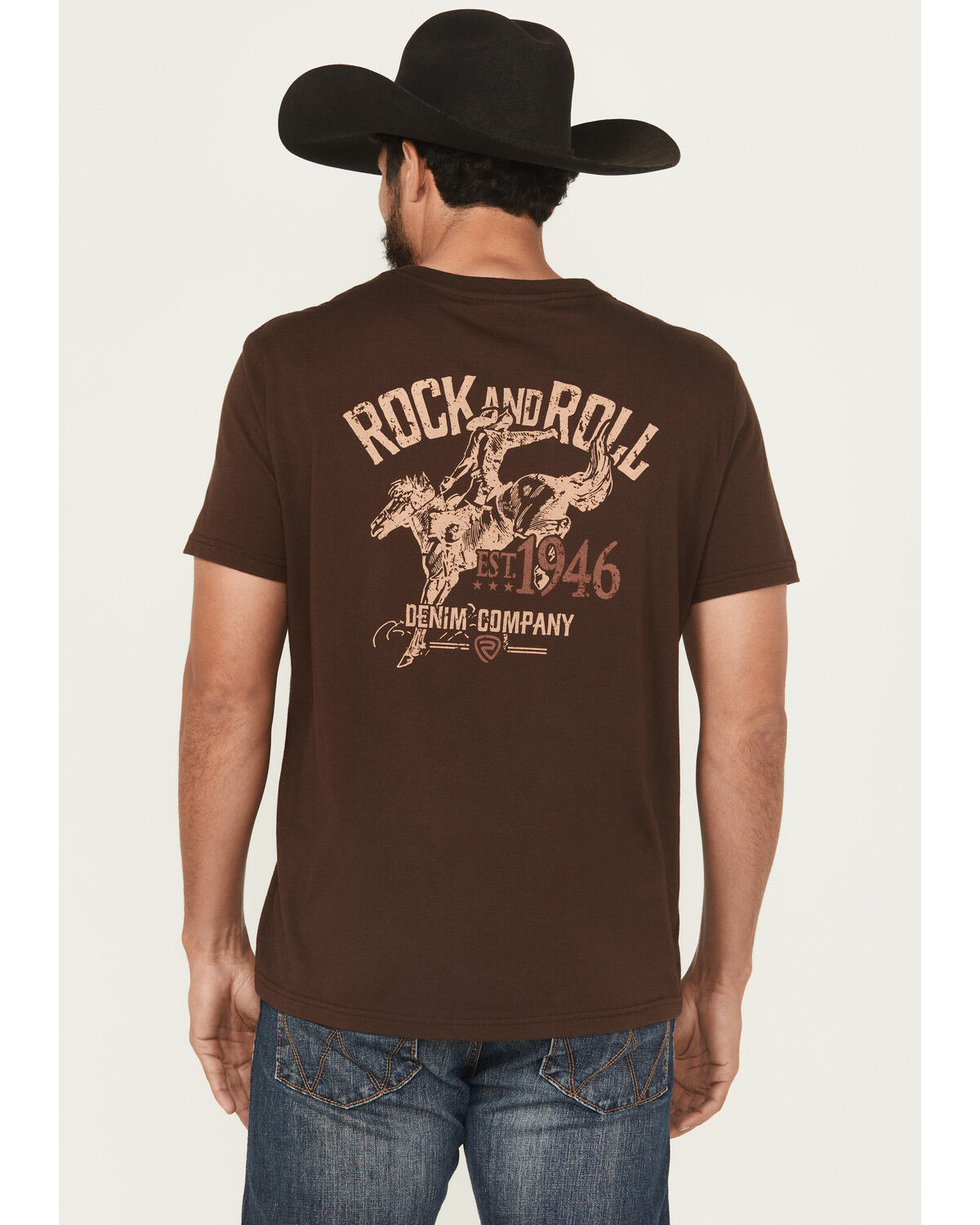 Image #1 - Rock & Roll Denim Men's Bronc Rider Short Sleeve Graphic T-Shirt, Dark Brown, hi-res