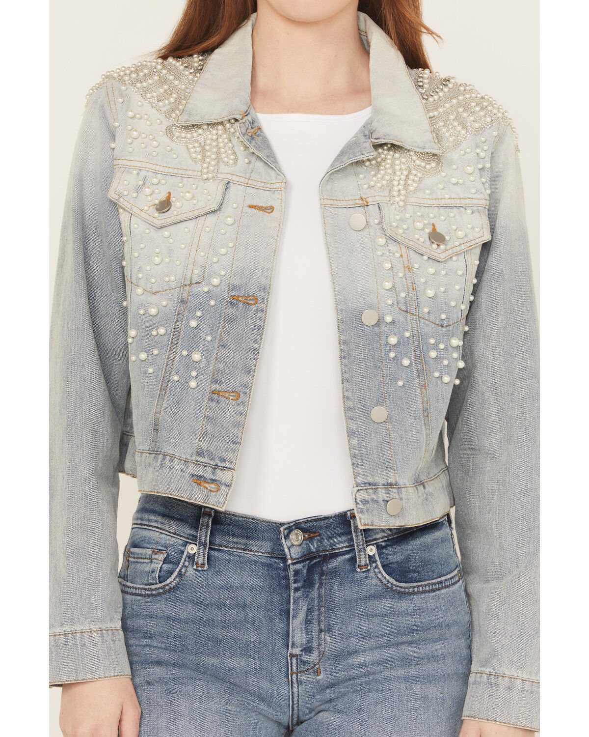 Image #3 - Saints & Hearts Women's Light Wash Embellished Denim Jacket, Light Wash, hi-res