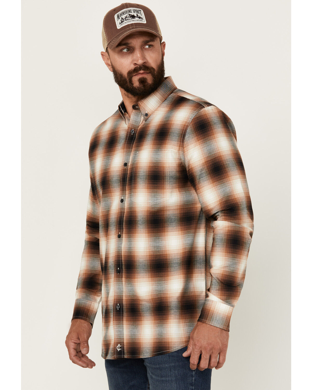 Image #2 - Cody James Men's Hombre Plaid Print Long Sleeve Button-Down Stretch Western Shirt, Tan, hi-res