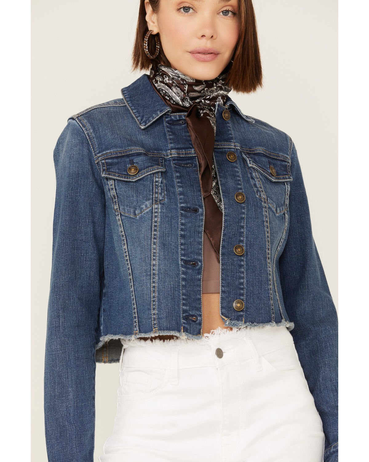 Image #3 - Shyanne Women's Medium Dark Wash Cropped Fray Denim Jacket, Medium Wash, hi-res