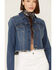 Image #3 - Shyanne Women's Medium Dark Wash Cropped Fray Denim Jacket, Medium Wash, hi-res