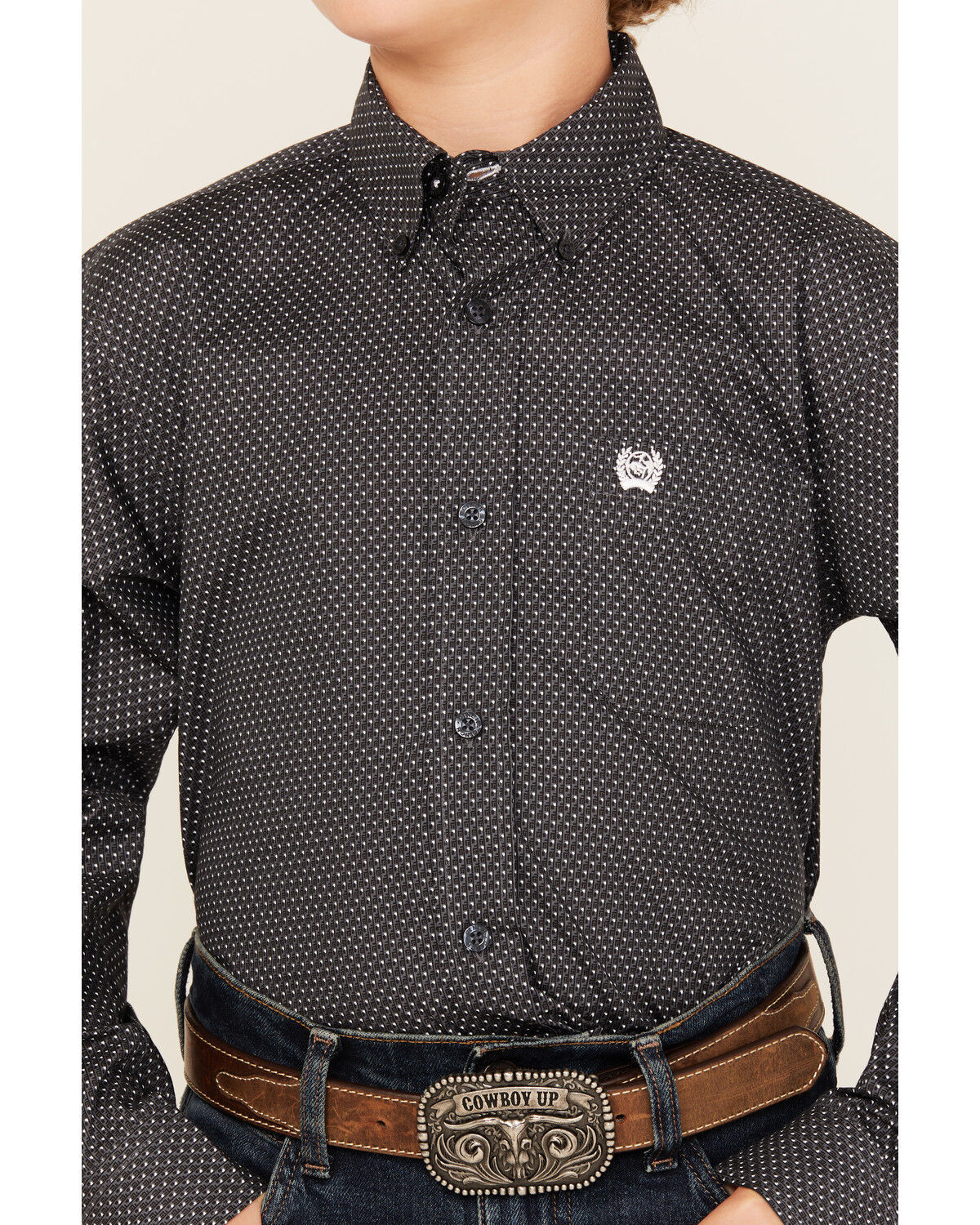 Image #3 - Cinch Boys' Dot Geo Print Long Sleeve Button-Down Western Shirt, Blue, hi-res