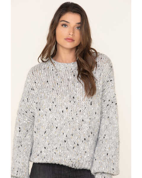 Revel Women's Grey Space Dye Crew Sweater, Grey, hi-res