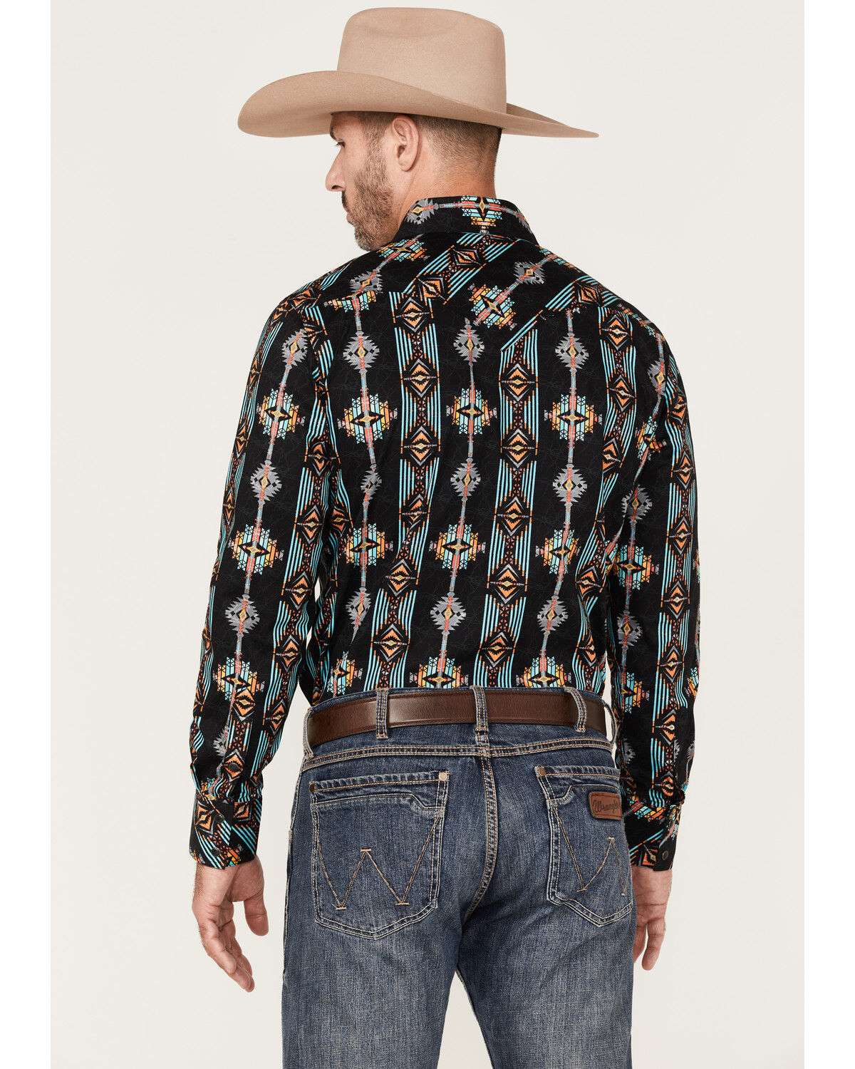 Image #4 - Rock & Roll Denim Men's Vertical Southwestern Print Long Sleeve Snap Western Shirt, Black, hi-res