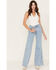 Image #1 - Wrangler Women's Meow Laser Tiger Print Wanderer Flare Jeans, Blue, hi-res
