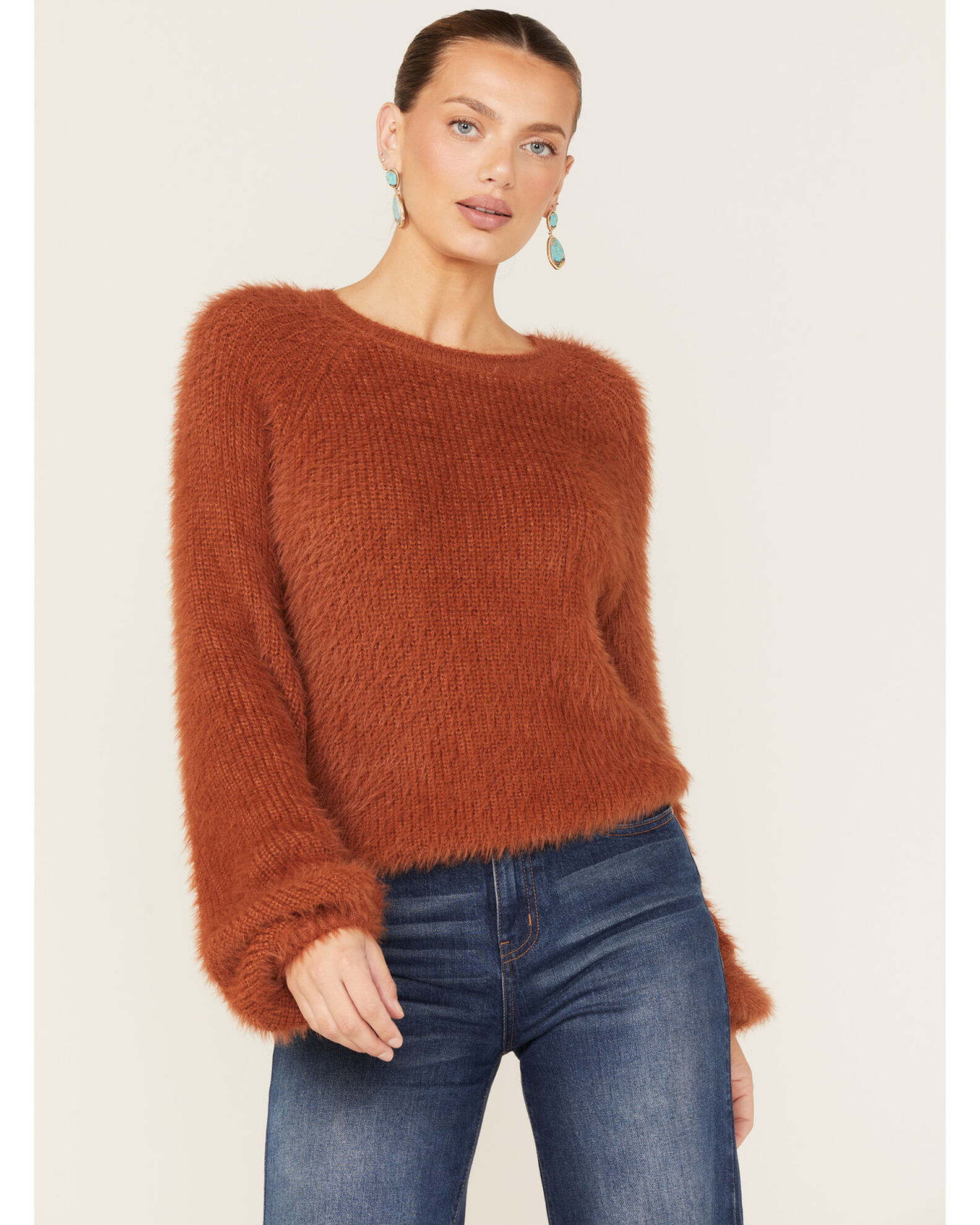 Fuzzy online knit sweater