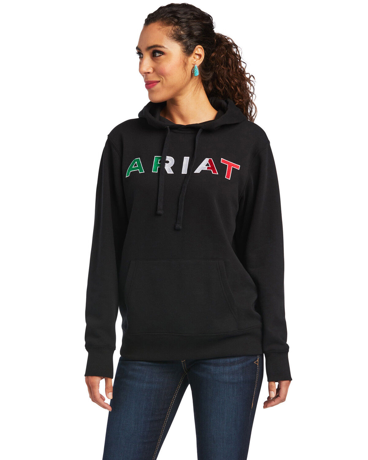 Image #1 - Ariat Women's Mexico Embroidered Logo Pullover Hoodie - Plus, Black, hi-res