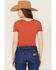 Image #4 - Fornia Women's Solid Lettuce Edge Short Sleeve Tee, Red, hi-res