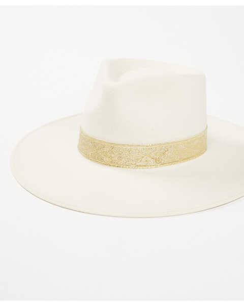 San Diego Hat Company Women's Cream & Gold Jacquard Band Fedora Hat, Cream, hi-res
