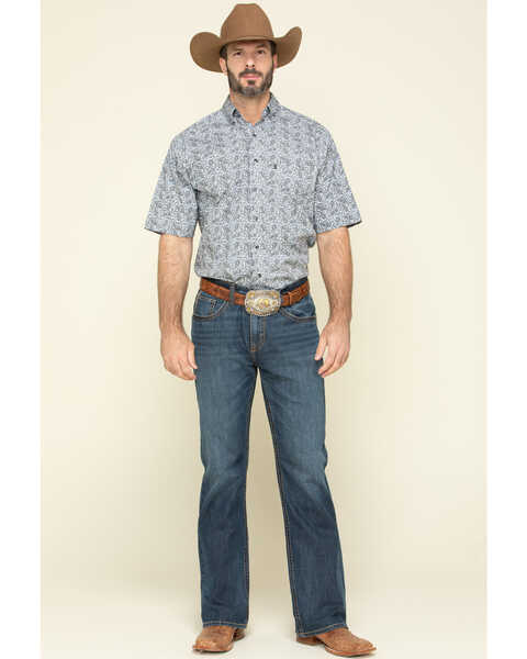 Image #6 - Tuf Cooper Men's Competition White Stretch Paisley Print Short Sleeve Western Shirt , Blue, hi-res