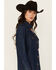 Image #2 - Blue B Women's Dark Wash Studded Keyhole Long Sleeve Snap Denim Shirt, Blue, hi-res