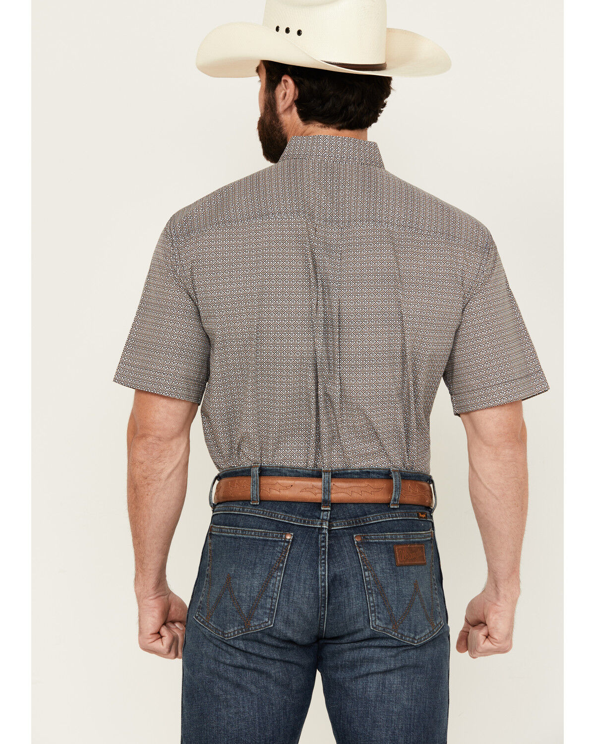 Image #4 - Cinch Men's Geo Print Short Sleeve Button-Down Western Shirt, Peach, hi-res