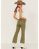 Image #3 - Sneak Peek Women's High Rise Raw Hem Crop Jeans , Olive, hi-res