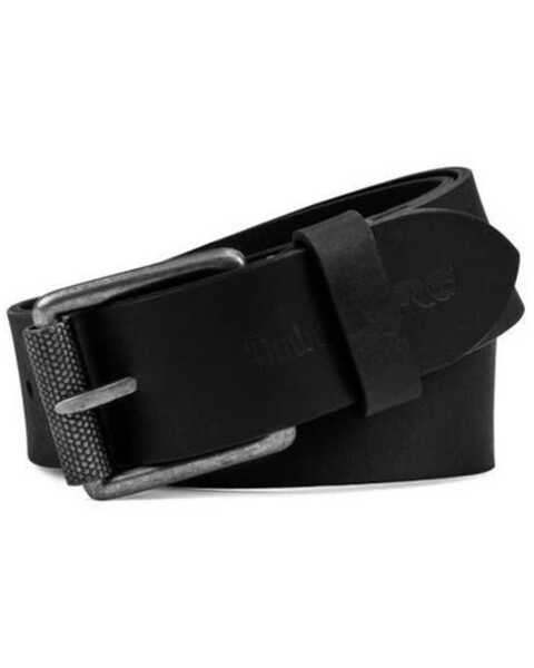 Image #1 - Timberland Women's Black Textured Roller Buckle Embossed Logo Leather Belt, Black, hi-res