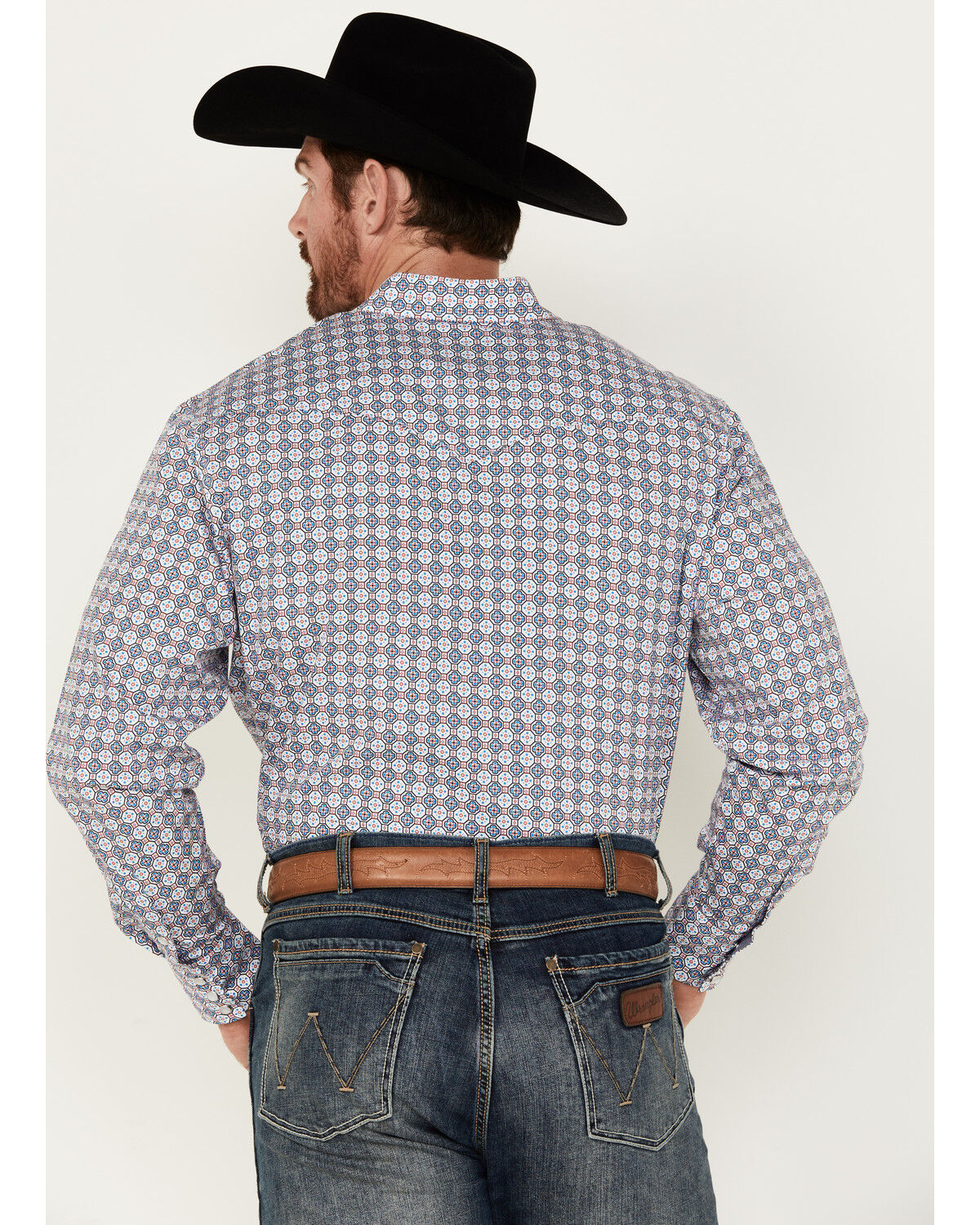 Image #4 - Rodeo Clothing Men's Medallion Print Long Sleeve Pearl Snap Western Shirt, White, hi-res