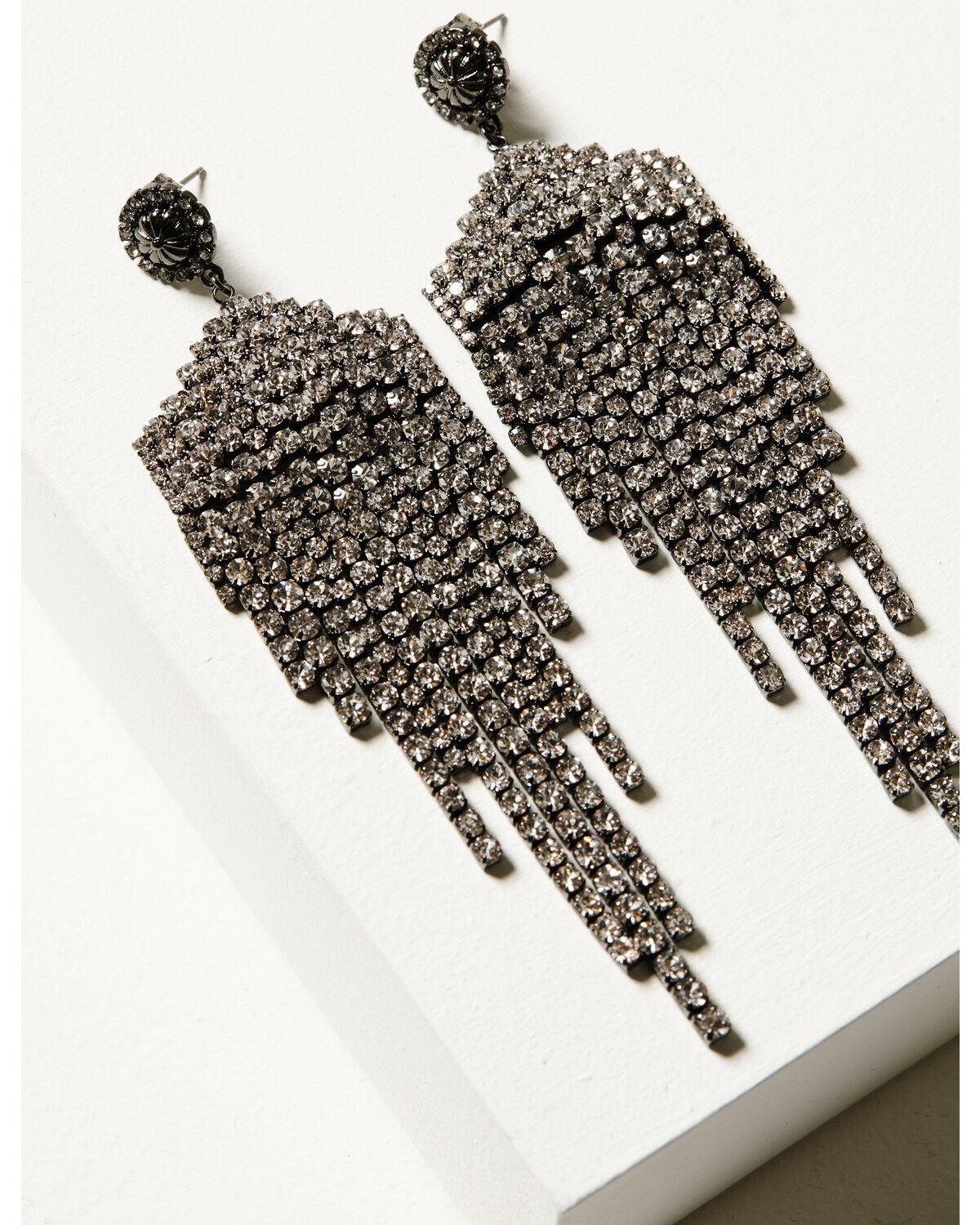 Image #2 - Wonderwest Women's Gem Fringe Earrings, Pewter, hi-res