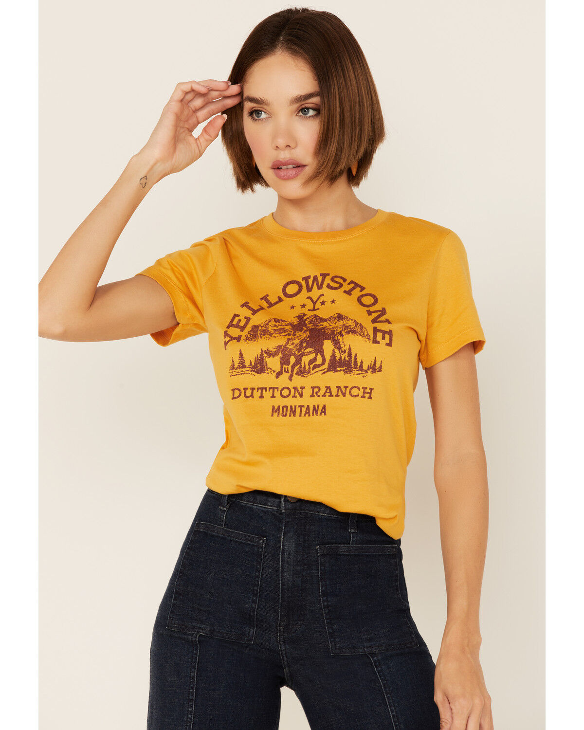 Image #1 - Paramount Network's Yellowstone Women's Bozeman Graphic Tee, Mustard, hi-res