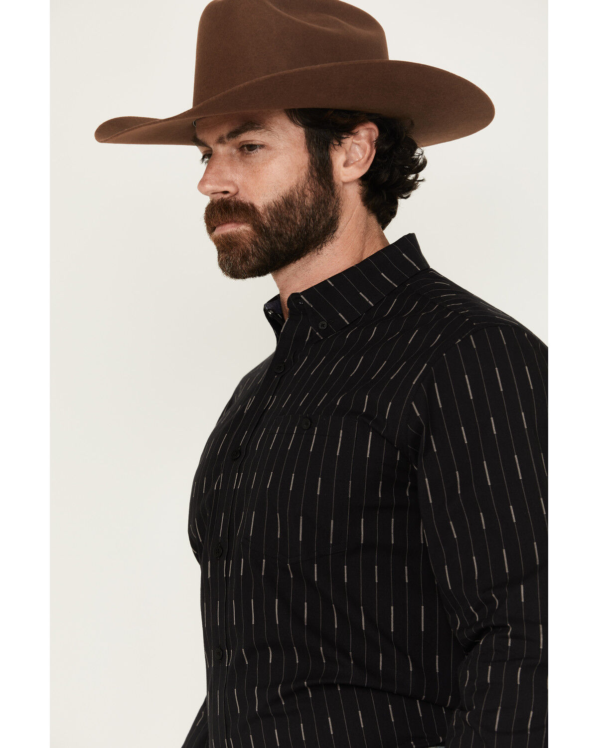 Image #2 - RANK 45® Men's Lotus Abstract Striped Long Sleeve Button-Down Stretch Western Shirt, Black, hi-res
