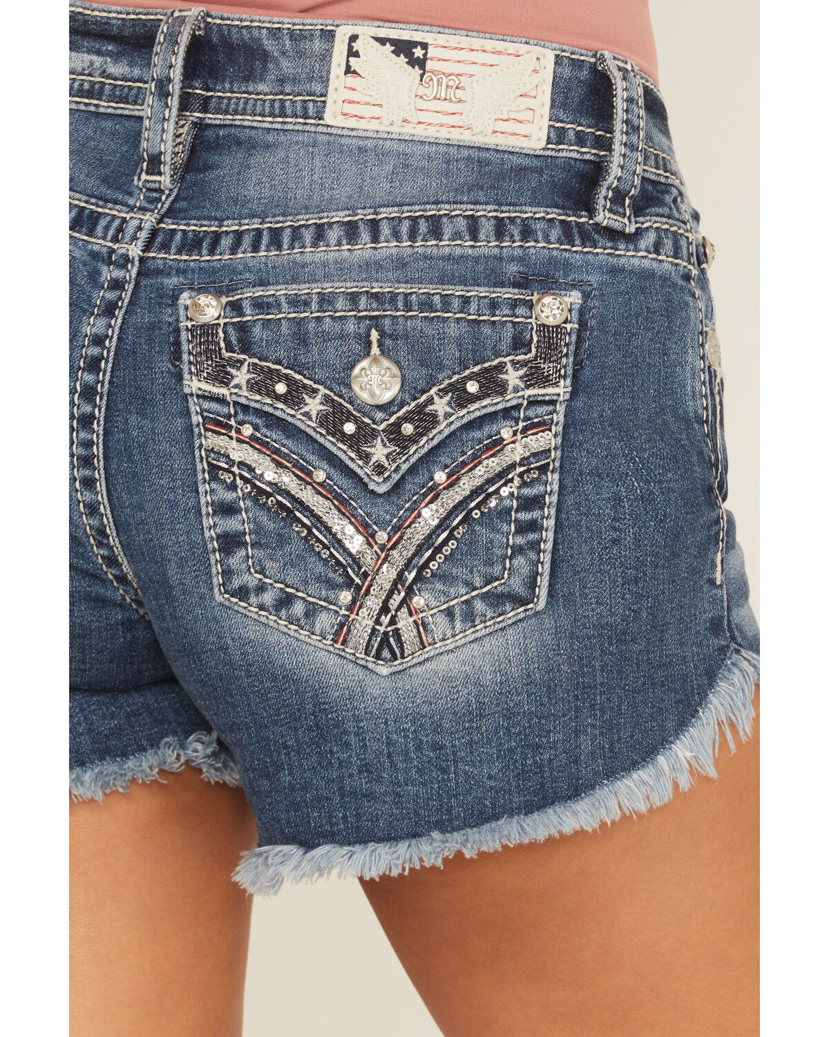 Image #2 - Miss Me Women's Medium Wash Mid Rise Americana Denim Shorts, Medium Wash, hi-res