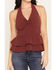 Image #3 - Originality Women's Sleeveless Front Twist Halter Top, Wine, hi-res