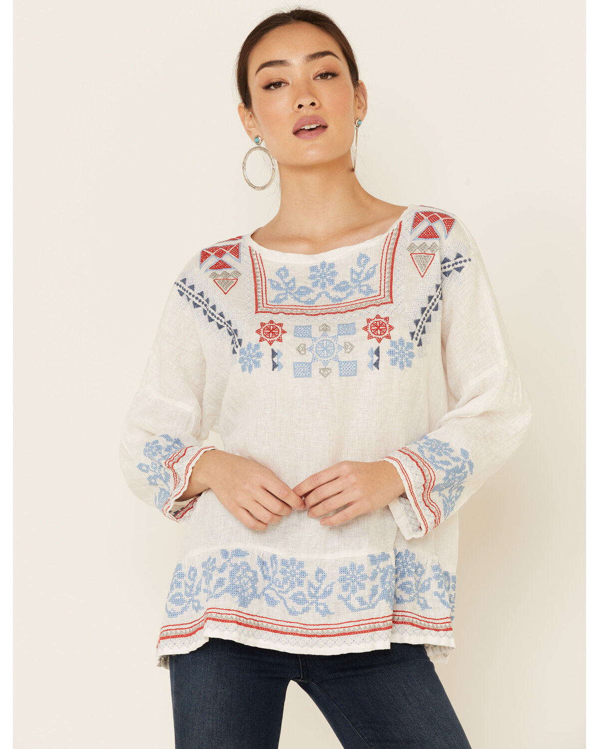 Johnny was white embroidered top clearance