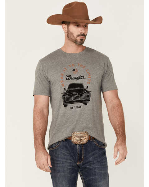 Wrangler Men's Heather Gray Longhorn Car Graphic Short Sleeve T-Shirt , Grey, hi-res