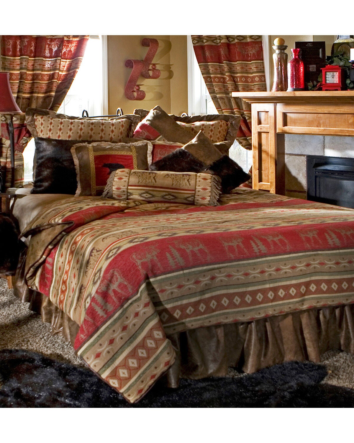 Image #1 - Carstens Adirondack King Bedding - 5 Piece Set, Red, hi-res