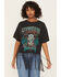 Image #1 - Rock & Roll Denim Women's Steer Short Sleeve Fringe Graphic Tee, Black, hi-res