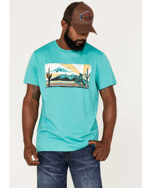 Image #1 - Rock & Roll Denim Men's Scenic Steer Head Graphic T-Shirt, Turquoise, hi-res