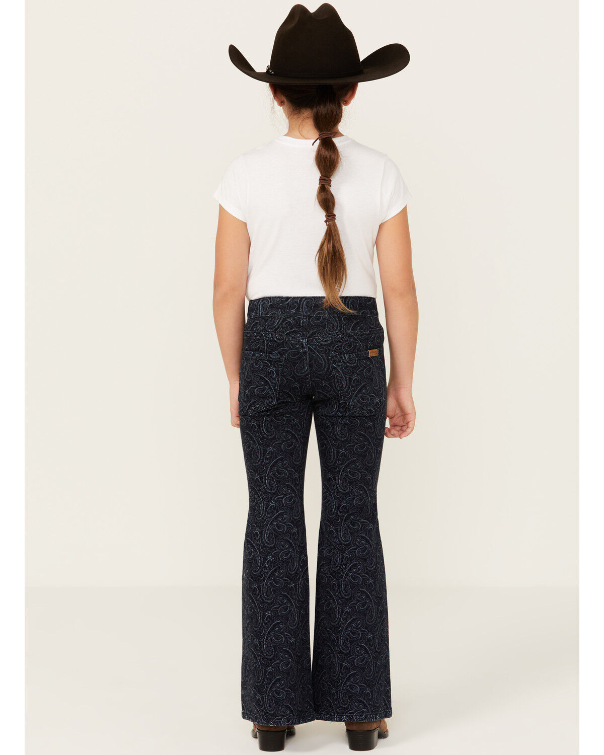 Image #3 - Rock & Roll Denim Girls' Dark Wash Paisley Print Button Stretch Flare Jeans, Blue, hi-res