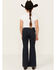 Image #3 - Rock & Roll Denim Girls' Dark Wash Paisley Print Button Stretch Flare Jeans, Blue, hi-res