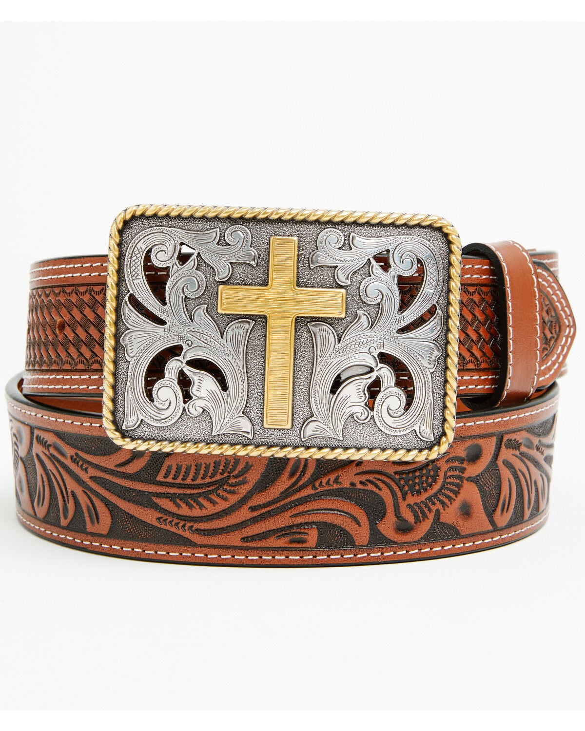 Image #1 - Cody James Men's Cross Leather Belt, Brown, hi-res
