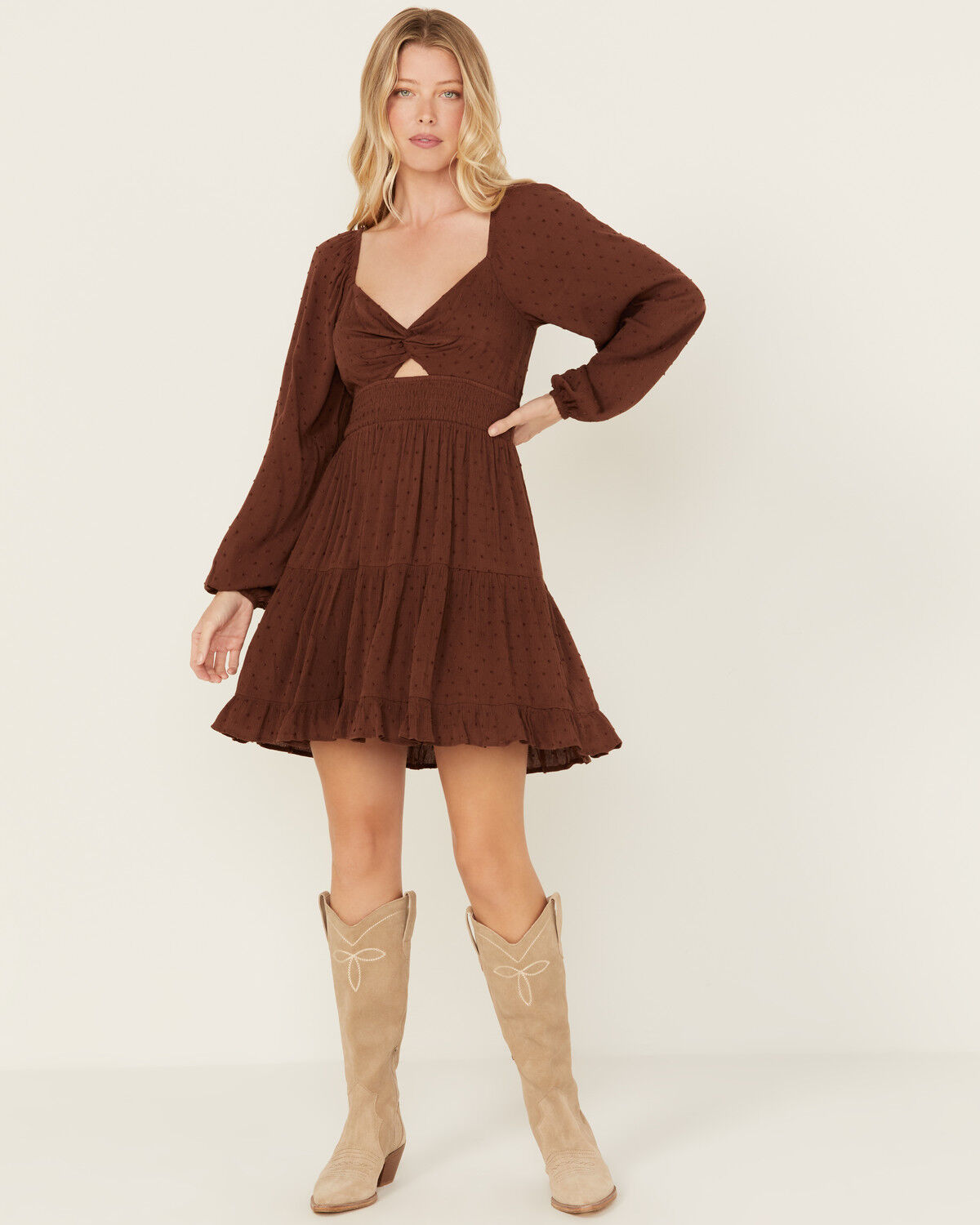 Image #1 - Jolt Women's Long Sleeve Swiss Dot Gauze Dress, , hi-res