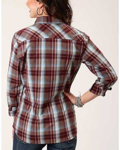 Image #3 - Roper Women's Plaid Print Long Sleeve Snap Western Shirt, Wine, hi-res