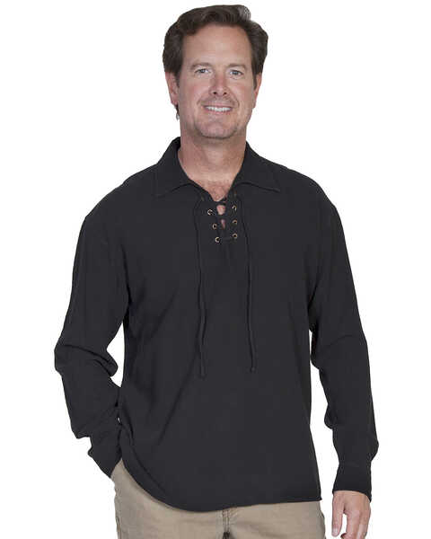 Image #1 - Scully Men's Cantina Lace-Up Long Sleeve Shirt, Black, hi-res