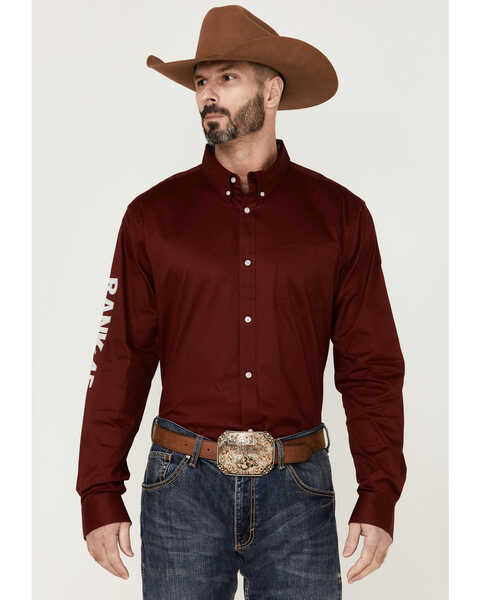 RANK 45 Men's Solid Basic Twill Logo Long Sleeve Button Down Western Shirt - Big & Tall , Maroon, hi-res